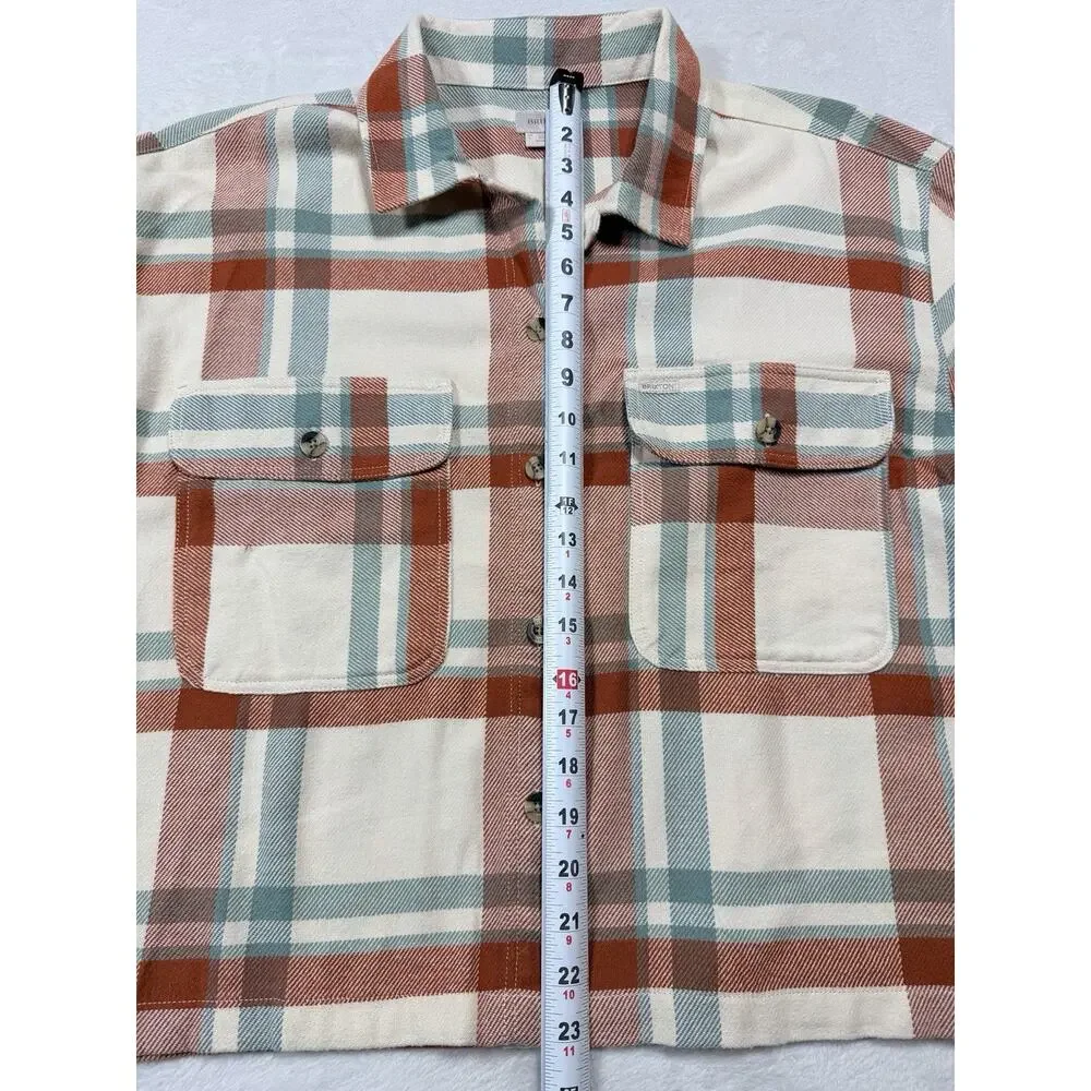 Brixton Bowery Cropped Flannel Shirt Plaid Terracotta White Smoke Womens Sz L